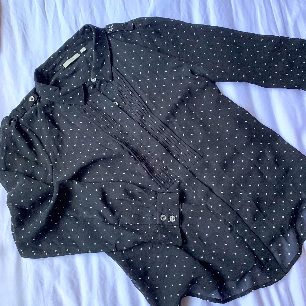 NORDSTROM HALOGEN BLACK AND WHITE POLKA DOT TUXEDO SHIRT SIZE MEDIUM